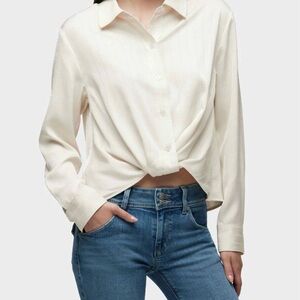 Hudson Jeans Cream Button-Front Twist Hem Shirt